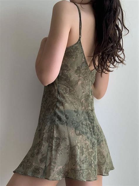 Emmiol Free Shipping 2024 Backless Printed Slip Mini Dress Green S In