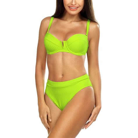 Lorin Bikini Set Dame Bademode Gestreift Regulierbar Hoher Bund EU