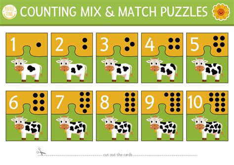 Vector On The Farm Mix And Match Puzzle With Cute Cow And Spots