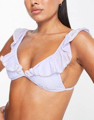 River Island Mesh Frill Triangle Bikini Top In Light Purple ASOS