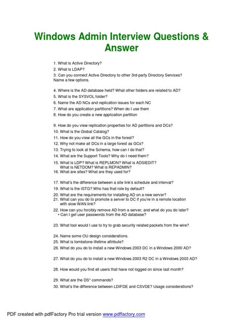 Windows Admin Interview Questions Pdf