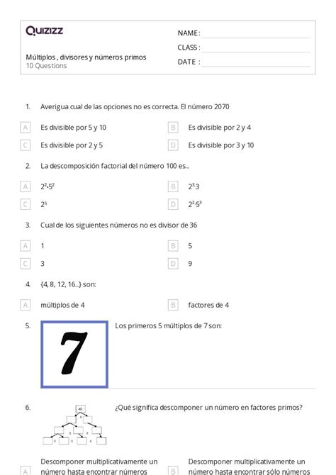 N Meros Primos Y Compuestos Hojas De Trabajo Para Grado En