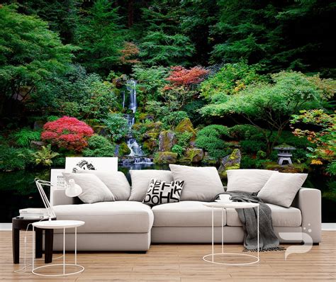 Japanese Garden Wall Mural Spring Lake Wallpaper Green Garden Wall