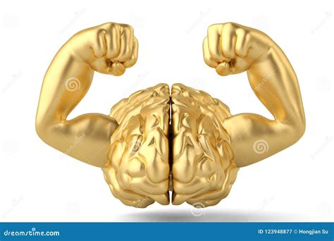 Strong Gold Brain And Muscle Brain D Illustration Stock Illustration