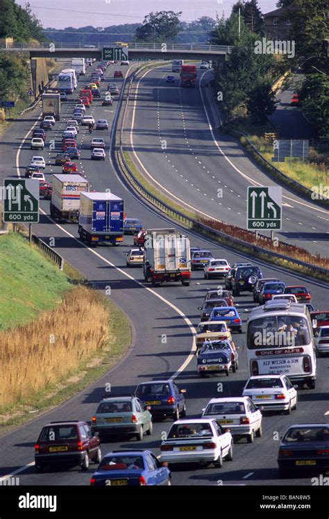 Traffic Jam On The A1 M Motorway Near Leeds Yorkshire Uk Stock Photo