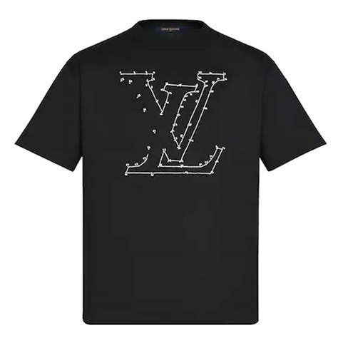 Louis Vuitton Lv Women Lv Stitch Print Embroidered T Shirt Regular Fit Cotton Black Lulux