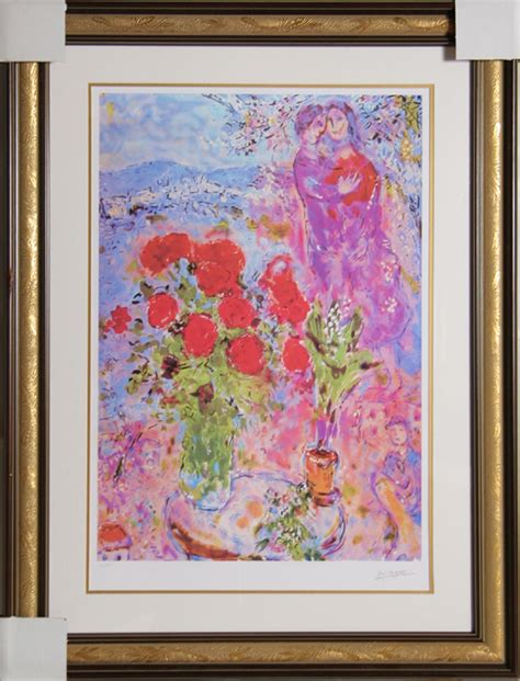 Marc Chagall Red Bouquet With Lovers 1887 Mutualart