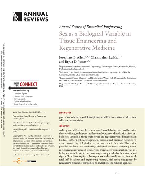 PDF Sex As A Biological Variable In Tissue Engineering And