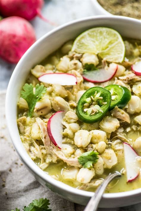 Chicken Pozole Verde Is A Comforting Mexican Soup Filled With Shredded Chicken And Hominy