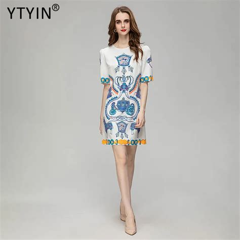 YTYIN Fashionable Short Sleeved Beaded Diamond Beaded Printed Patchwork