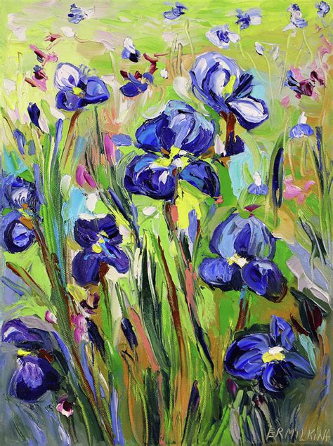 Iris Garden Painting by Ekaterina Ermilkina