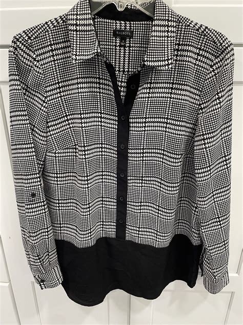 Womens Talbots Houndstooth Blouse Pop Over Top S Ak110 Ebay