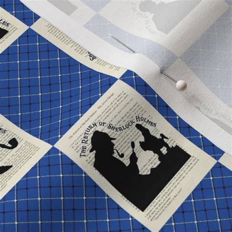 Sherlock Holmes Pages Blue Fabric Spoonflower