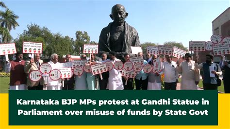 Karnataka Bjp Mps Protest At Gandhi Statue In Parliament Over Misuse Of