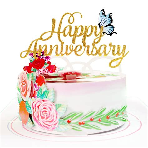 Happy Anniversary Cake With Flowers and Butterfly Pop-up Card - Etsy