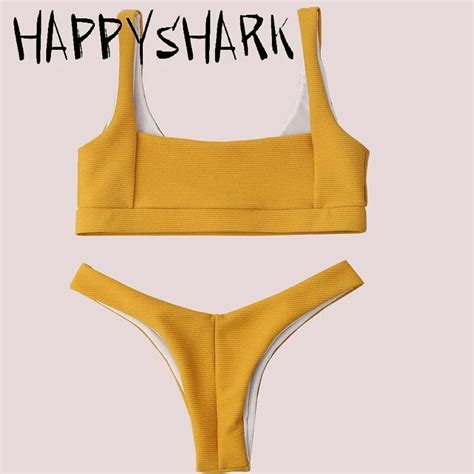 Happyshark Sexy Thong Bikinis 2018 New Special Fabric Bandeau Swimsuit