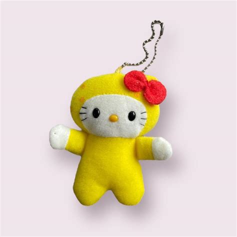 yellow hello kitty plush mascot keychain japanese... - Depop