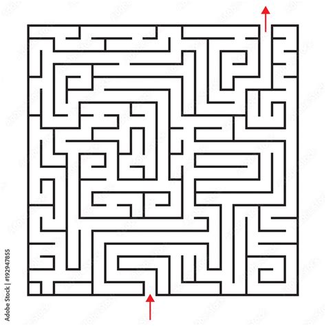 Vector square maze with entrance and exit. Black and white drawing with ...