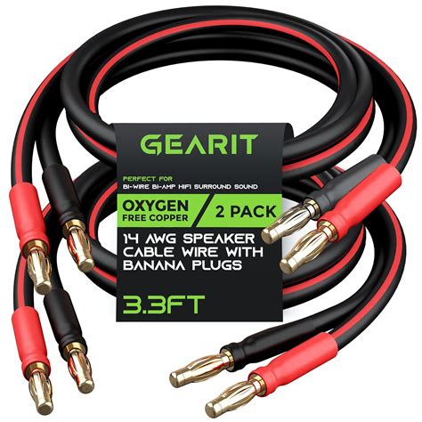 GearIT 14 AWG Speaker Cable Wire With Banana Plugs 2 Pack 3 3 Feet