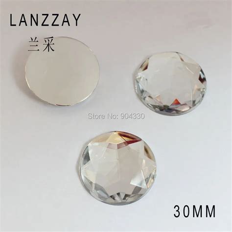 Free Shipping Lanzzay 50pcs 30mm Clear Round Flatback Rhinestone