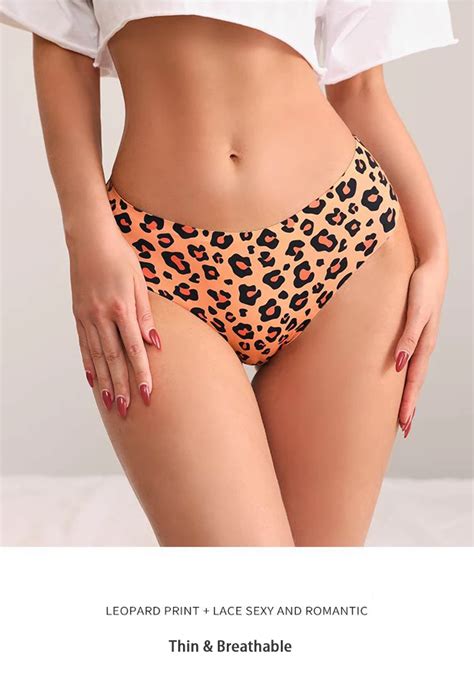 Dropshipping New Design Women Underwear Breathable Low Rise Ice Silk Seamless Leopard Print Lace