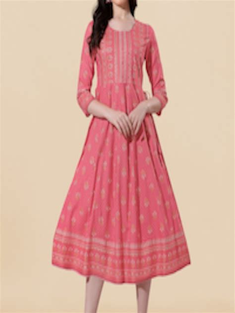 Buy Kalini Ethnic Motifs Printed Round Neck Fit And Flare Ethnic Dress