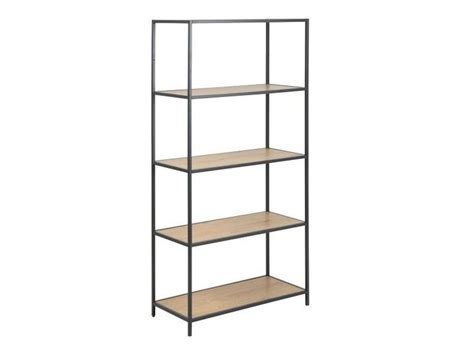 Three Tiered Shelving Unit With Wood Shelves On Each Side And Black