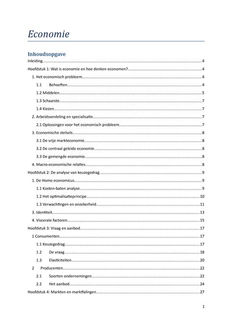 Samenvatting Compleet Economie Inhoudsopgave Studocu