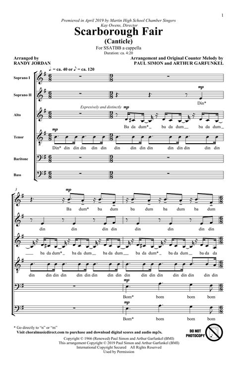 Simon And Garfunkel Scarborough Faircanticle Arr Randy Jordan Sheet Music And Printable Pdf