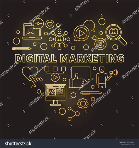 Digital Marketing Heart Vector Concept Golden Stock Vector Royalty