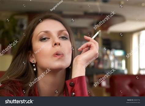 Sexy Green Eyes Brunette Red Smoking Stock Photo Shutterstock