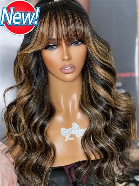 Chinalacewig Highlight Color Body Wave With Bang 5x5 Hd Lace Closure