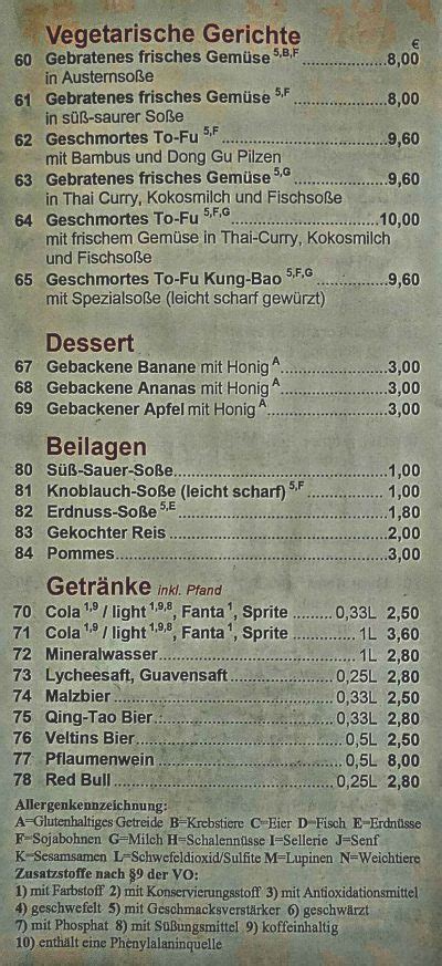 Speisekarte China Wok Arnsberg