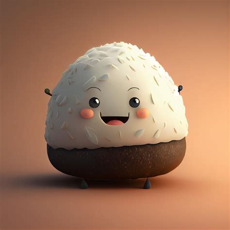 Kawaii onigiri ou personagem 3d engraçado de bola de arroz renderiza