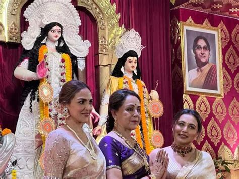 Rani Mukerji Durga Puja Rani Stuns In Gold Hema Esha Join