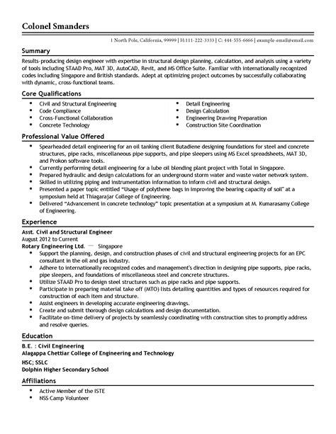 Assistant Structural Engineer Resume Example | MPR