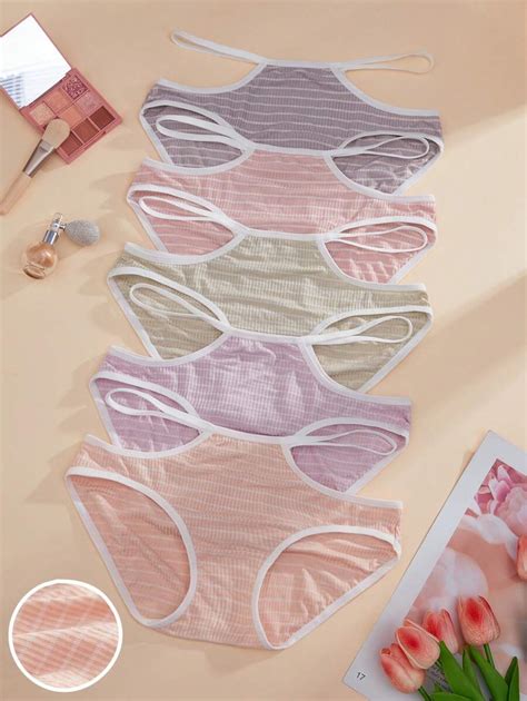 5pcs Striped Print Cut Out Contrast Binding Brief SHEIN USA