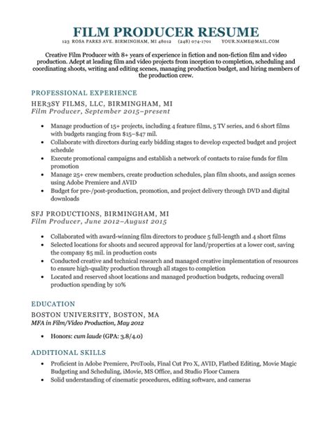 Film Resume Template