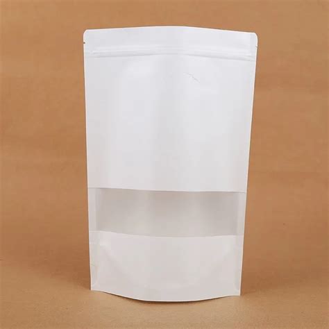 Reusable White Kraft Paper Bags Zip Lock Stand Up Sealing Food Pouches