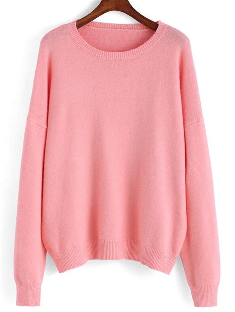 Round Neck Knit Pink Sweaterfor Women Romwe