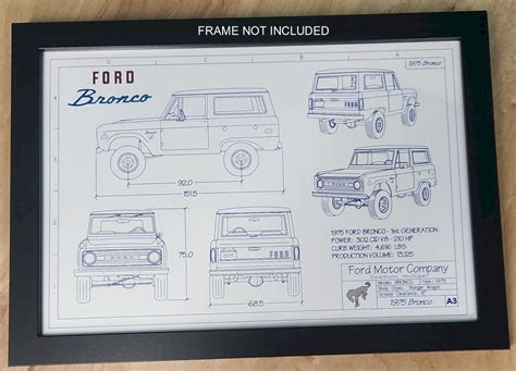 1974 Or 1975 Ford Bronco Blueprint Drawing Unframed Color Poster Print