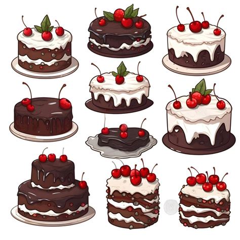 Premium Photo Illustration Of A Set Of Chocolate Cakes With Cherries