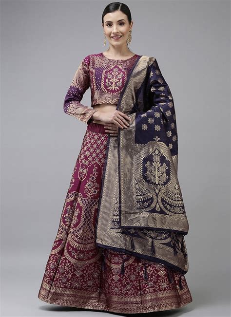 Shop Wine Benarasi Silk Brocade A Line Festive Lehenga Choli Festive