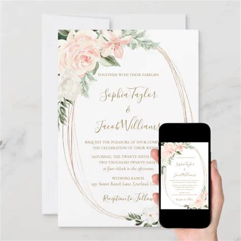 Elegant Blush Pink Floral Wedding Invitation Zazzle