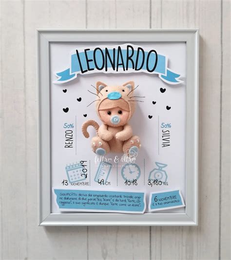 Quadretto Nascita Con Bimbo Gattino Feltro Altro Baby Atelier