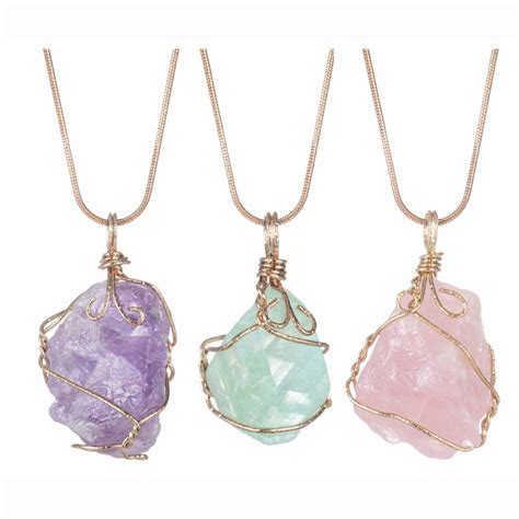 Wholesale Natural Raw Crystal Pendant Necklace Roungh Tumbled Rock Stone Healing Irregular