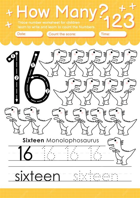 Premium Vector Trace Number 16 Worksheet For Kindergarten And