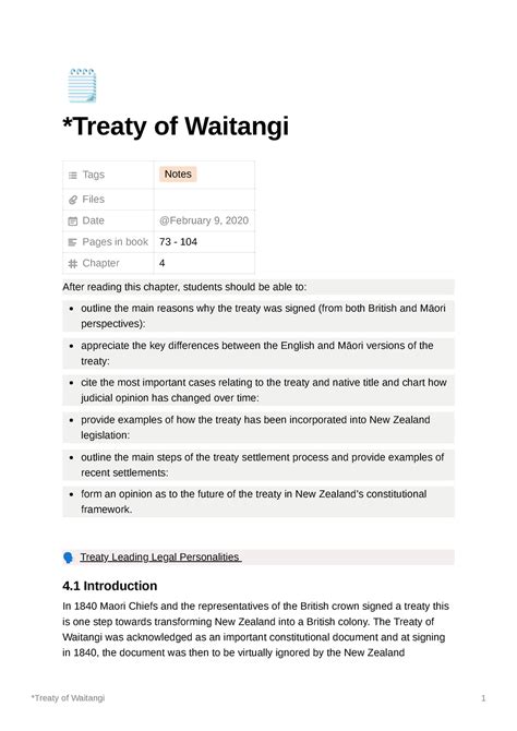 Treaty Of Waitangi 🗒 Treaty Of Waitangi Tags Notes Files Date Pages In Book 73 104 Chapter