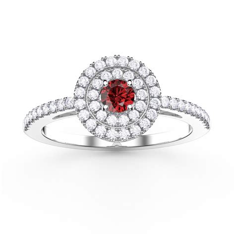 Fusion Round Ruby And Diamond Halo 18ct White Gold Engagement Ring