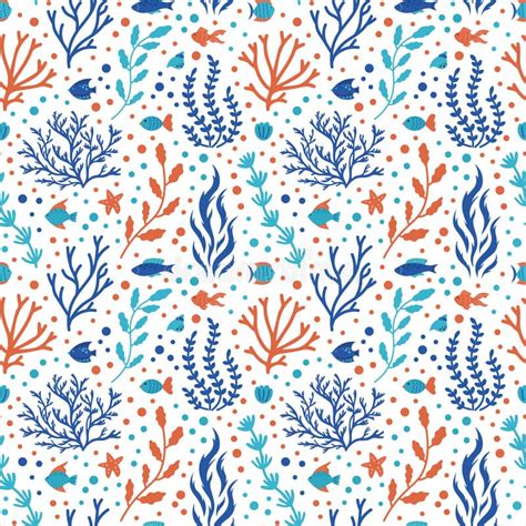 Ocean Coral Pattern Underwater Doodle Seamless Pattern Marine Ocean